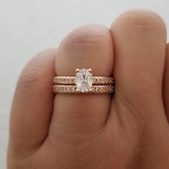(2pcs) 1ct TW 18k Over Sterling Ring Set - Picture 7 of 8
